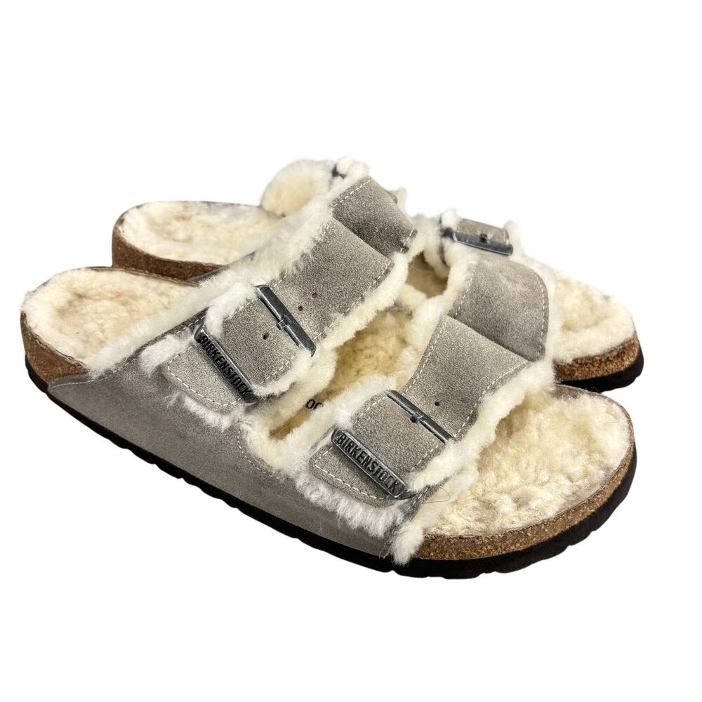Birkenstock Arizona Shearling Suede Taupe Sandals EU 40 Cozy Clogcore
